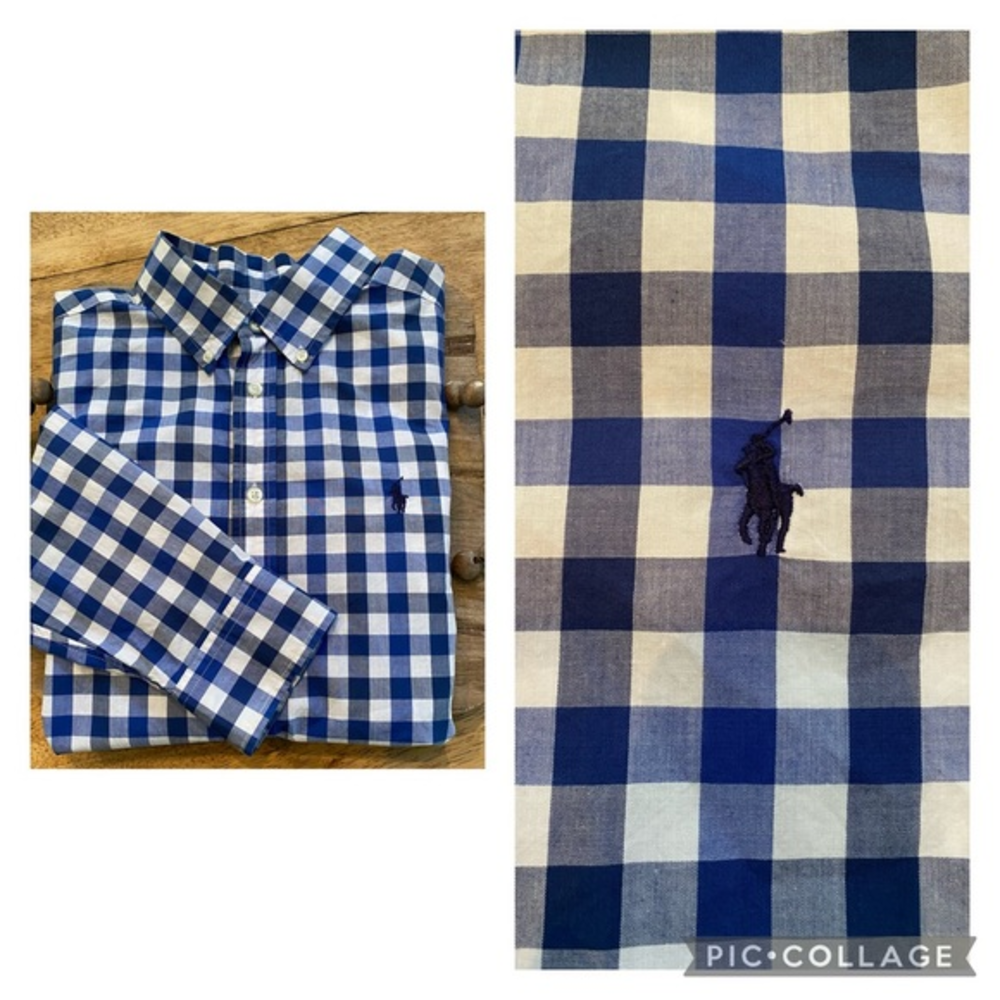 Polo by Ralph Lauren Boy’s‎ Large (14-16) Blue/White Gingham Plaid Button Down